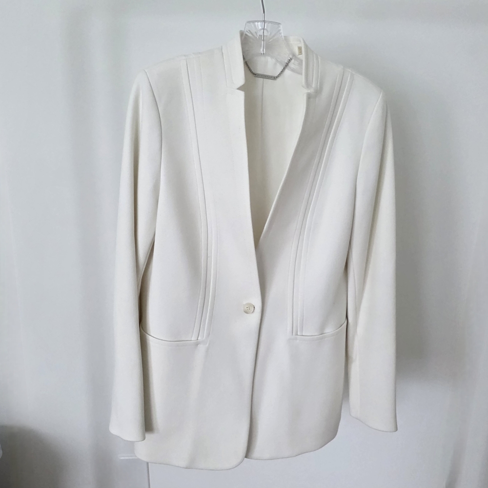 Elie Tahari Collarless White Blazer with Notched Lapels Size 10